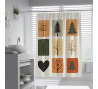 Minimalist Plaid Shower Curtain Abstract Forest Tree and Heart Pattern Bath Curtain Soft Fabric Waterproof Bathroom Curtain with Hooks 100x200cm