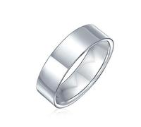 Minimalist Plain Simple .925 Sterling Silver Flat Couples Wedding Band Ring For Women For Men 6MM