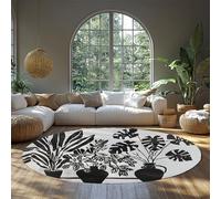 Minimalist Plant Round Rug 80cm Black and White Vase Tropical Palm Leaf Decor Circle Area Rug Ultra Soft Non-Slip Carpet for Office Studio