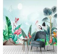 Minimalist Plants Green Leaves Flowers Flamingos Modern 3D Wallpaper Premium Textured Silk Neutral Tones Material Ideal for Living Room Bedroom-200cm×140cm