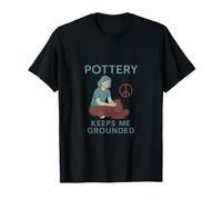Minimalist Pottery Grounded Typography Teal Maroon T-Shirt