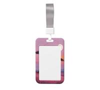 Minimalist Purple Tree White Moon Sliding Id Badge Holder Hard Plastic Work Card Case Name Tag Protector for Nurses Office