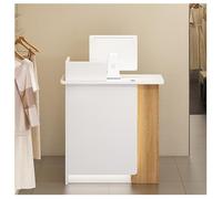 Minimalist Reception DeskDurable ScratchResistant DoubleLayer Counter with Cable Management Holes Lockable Drawer & Silent Slides (47.2"x17.7"x37.4")