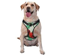 Minimalist Red Cherries On Green White Striped No Pull Dog Harness Adjustable Reflective Oxford Easy Control Medium Large Dog Harness