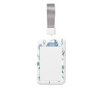 Minimalist Retro Flowers Line Art Sliding Id Badge Holder Hard Plastic Work Card Case Name Tag Protector for Nurses Office