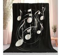 Minimalist Retro Musical Notes Throw Blanket, Black Sofa Fluffy Blanket Bed Throw for Bedroom - Soft Lightweight Gifts for Children men women birthday Gifts 220 x 240 cm