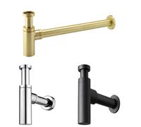 Minimalist Round Bottle Trap Waste 32mm UK Standard Adjustable Height Sink Urinal Pipe (Brushed Brass)