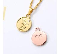 Minimalist Round Coin Pendant Zodiac Sign Necklaces Stainless Steel Long Chain Aries Gemini Sagittarius Necklace