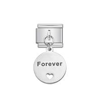 Minimalist Round Disc Dangle Charm Fits All Classic 9mm Italian Style Charms Bracelets Stainless Steel Open Love Heart Forever Friends Letter DIY Dangling Charm Jewelry Gifts (Forever)