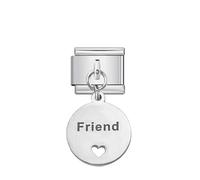 Minimalist Round Disc Dangle Charm Fits All Classic 9mm Italian Style Charms Bracelets Stainless Steel Open Love Heart Forever Friends Letter DIY Dangling Charm Jewelry Gifts (Friend)
