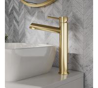 Minimalist Round Tall Mono Basin Mixer Tap - Brushed Brass