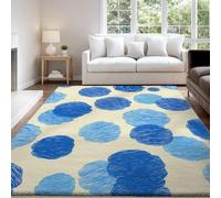Minimalist Rug for Kids Bedroom, 120 x 170 cm Blue Cream Rug, Elegant Geometric Pattern Bedroom rug for Game Room Living Room Decor, Non-Slip Mat, Playroom Carpet Decorative