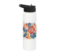 Minimalist Scandinavian Folk Art Vector with Vibrant Floral Stainless Steel Insulated Water Bottle