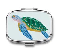 Minimalist Sea Turtle Green Blue Pill Box 2 Compartment Portable Medicine Pill Case Travel Pill Organizer for Pocket Purse