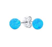 Minimalist Simple Basic Round Bead Gemstone Created Opalescent Light Blue Opal Ball Stud Earrings For Women October Birthstone 6MM