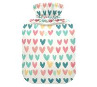Minimalist Simple Colorful Hearts hot Waterbottle with Soft Cover, 2L hot compresses for The Body for Sore Muscle,Sore Muscle,bolsas para agua Caliente
