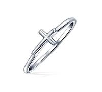 Minimalist Simple Midi Knuckle Thin 1MM Band Stackable Religious Side Cross Ring For Teen .925 Sterling Silver