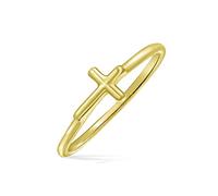 Minimalist Simple Midi Knuckle Thin 1MM Band Stackable Religious Sideways Cross Ring For Teen Yellow Gold Plated .925 Sterling Silver