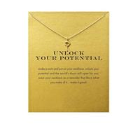 Minimalist Simple Tiny Key Pendant Necklace for Women Unlock Your Potential Inspire Lucky Necklace with Meaning Card, Zinc, No Gemstone