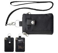 Minimalist Small Wallet with ID Window,RFID Blocking Small Wallet,Coin Purse ID Badge Holder,Waterproof Zip Card Holder with Lanyard Keychain,for Cards Cash Coins(Black)
