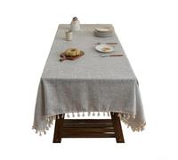 Minimalist Solid Slub Linen Table Cover 140x140cm, Delicate Tassel Hem Dining Cloth for Light Luxury Interior, Easy Care Polyester Fabric in White(Gray)