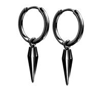 Minimalist Spike Dangle Drop Earrings for Men & Women - Hypoallergenic Stainless Steel Geometric Dangling Charm Hoop, Cartilage Tragus Helix Piercings Punk Jewellery Gift (Black)