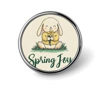 Minimalist Spring Rabbit Holding A Tiny Daffodil Round Brooch for Men Women Fashion Badge Collar Pin Dress Jacket Backpack Accessories