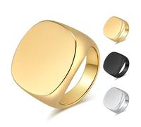 Minimalist Square Signet Ring, Dainty Unisex Classic Square Ring for Modern Style, Geometric Bold Statement Band for Daily & Party Wear (Gold, 8)