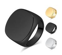 Minimalist Square Signet Ring, Dainty Unisex Classic Square Ring for Modern Style, Geometric Bold Statement Band for Daily & Party Wear (Black, 11)