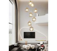 Minimalist Staircase Long Chandelier 15 Lights Modern Creative Living Room Loft Chandelier 10 Lights Duplex Hollow Hotel Villa Stairwell High Ceiling Pendant Light Champagne Glass Ball(Size:8 balls)
