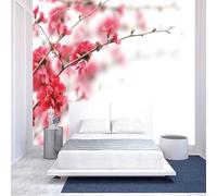 Minimalist Stereoscopic Branch Red Flower Modern 3D Wallpaper Premium Textured Silk Neutral Tones Material Ideal for Living Room Bedroom-430cm×300cm