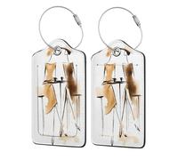 Minimalist Street Women Drinking Coffee Luggage Tag for Suitcase 2 Pack Leather Luggage Tag with Privacy Flap Name Id Label and Metal Loop for Women Men Travel