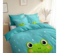 Minimalist Style Cartoon Frog Duvet Cover Sets, Cot-bed 120 x 150 cm - 2 Pcs Bedding Set, Hypoallergenic Turquoise Bedding Set, Soft Comfy Breathable Quilt Cover