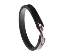 Minimalist Style Genuine Leather Bracelet, Simple Retro Leather Bangles Men Adjustable Wristband(21.5CM,black)