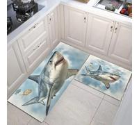 Minimalist Style Kitchen Mat Sets Non-slip Durable Rug, Watercolor Shark 2 Pieces Washable Mats runner rugs Beige For Kitchen Bedroom - 44x75cm+44x120cm