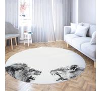 Minimalist Style Round Rugs 150cm Roaring Lion Pattern Washable Non Slip Lightweight Low Pile Thin Carpet for Classroom Toddler Nursery Room Decor