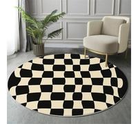 Minimalist Style Round Rugs Ø160Cm Living Room Non Slip Round Area Rug Short Pile Black And White Plaid Pattern Bedroom Circle Carpet Washable Soft Floor Mat Rugs For Kids Room Decor,Black And White