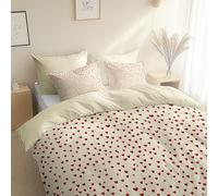 Minimalist Style Small Red Heart Pattern Luxury Duvet Cover, Double 200 x 200 cm Reversible Double Duvet Cover Set, Beige, Ultrasoft Hypoallergenic Quilt Cover Bedding, For All Seasons,