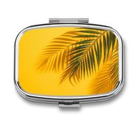 Minimalist Summer with Yellow Palm Leaf Shadow Pill Box 2 Compartment Portable Medicine Pill Case Travel Pill Organizer for Pocket Purse