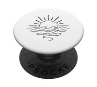 Minimalist Sun Ocean Waves Line Art Design PopSockets Adhesive PopGrip
