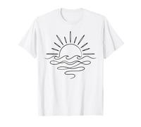 Minimalist Sun Ocean Waves Line Art Design T-Shirt