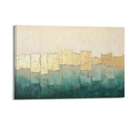Minimalist Teal Abstract Canvas Poster Wall Art, Blue And Gold Golden Foil Print, Sleek High-end Wall Decor Suitable for Living Room Dining Room Study 12x18inch(30x45cm)