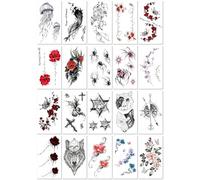 Minimalist Temporary Tattoo Stickers Featuring English Letters, Flowers, Butterflies, And Sketch Lines; Waterproof Tattoo. 60 * 105mm A068