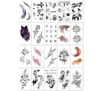Minimalist Temporary Tattoo Stickers Featuring English Letters, Flowers, Butterflies, And Sketch Lines; Waterproof Tattoo. 60 * 105mm A069