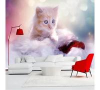 Minimalist Three Dimensiona Animals Kittens Art Modern 3D Wallpaper Premium Textured Silk Neutral Tones Material Ideal for Living Room Bedroom-200cm×140cm