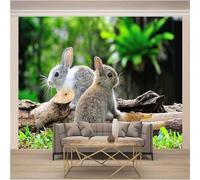 Minimalist Three Dimensiona Animals Rabbits Tree Branches Modern 3D Wallpaper Premium Textured Silk Neutral Tones Material Ideal for Living Room Bedroom-430cm×300cm