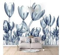 Minimalist Three Dimensional Blue Floral Artistic 3D Wallpaper Textured Silk Easy Install Living Room Sofa Bedroom Dining Room Home Decoration Wall-430cm×300cm