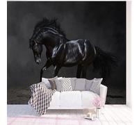Minimalist Three Dimensional Creative Animals Black Horse 3D Wallpaper Easy Install Feature Office Living Room Sofa Bedroom TV Background Wall Decoration-300cm×210cm