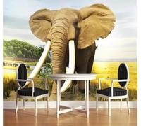 Minimalist Three Dimensional Elephant Forest Grassland 3D Wallpaper Easy Install Feature Office Living Room Sofa Bedroom TV Background Wall Decoration-350cm×256cm