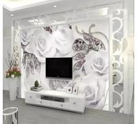 Minimalist Three Dimensional Jewellery White Flowers 3D Wallpaper Easy Install Feature Office Living Room Sofa Bedroom TV Background Wall Decoration-200cm×140cm